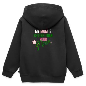 Meine Mutter ist besser als deine Mutter - Kinder Premium Organic Zip Hoodie - Schwarz - Hinten - AI Model Kid Male (0cm)