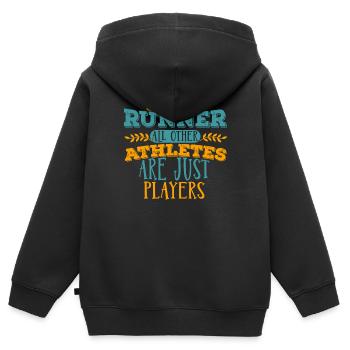 Je date le T-shirt du coureur - Sweat Premium à capuche zippé enfant bio - noir - Dos - AI Model Kid Male (0cm)