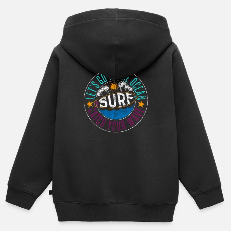 Allons à l'océan SURF Attrapez votre vague - Sweat Premium à capuche zippé enfant bio - noir