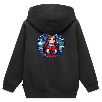 Père Noël fille Illustration Noël drôle - Sweat Premium à capuche zippé enfant bio - noir - Dos - AI Model Kid Male (0cm)