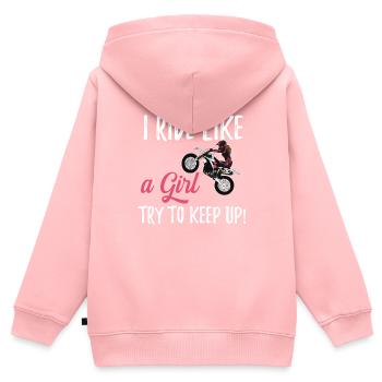 Femmes de dirt bike Je roule comme une fille - Sweat Premium à capuche zippé enfant bio - rose - Dos - AI Model Kid Female (0cm)