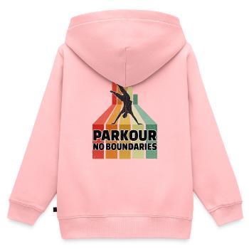 Parkour sans frontières - Sweat Premium à capuche zippé enfant bio - rose - Dos - AI Model Kid Female (0cm)