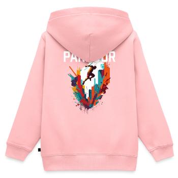 Parkour Urban Coloré - Sweat Premium à capuche zippé enfant bio - rose - Dos - AI Model Kid Female (0cm)