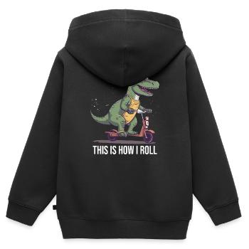 Scootering T Rex So rolle ich - Kinder Premium Organic Zip Hoodie - Schwarz - Hinten - AI Model Kid Male (0cm)