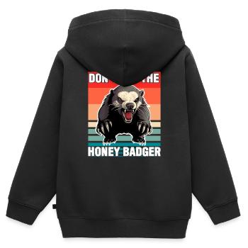 Honigdachs Streicheln Sie nicht den Honigdachs - Kinder Premium Organic Zip Hoodie - Schwarz - Hinten - AI Model Kid Male (0cm)