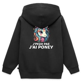 Ich kann nicht, ich habe ein Pony - Kinder Premium Organic Zip Hoodie - Schwarz - Hinten - AI Model Kid Male (0cm)