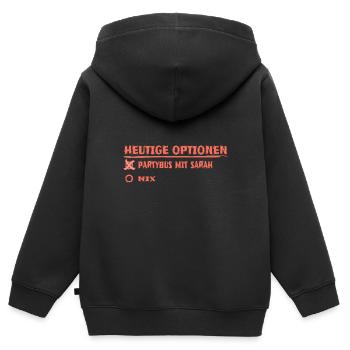 Spruch Partybus Sarah - Kinder Premium Organic Zip Hoodie - Schwarz - Hinten - AI Model Kid Male (0cm)