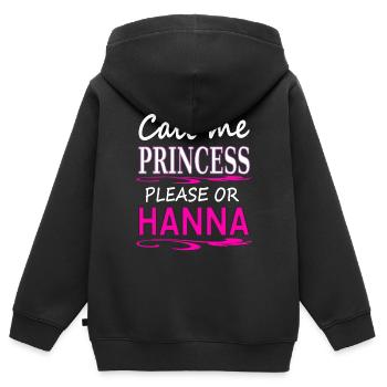 mon nom est Hanna, nom de jeune fille princesse Hanna - Sweat Premium à capuche zippé enfant bio - noir - Dos - AI Model Kid Male (0cm)
