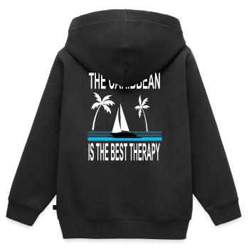 Vacances dans les Caraïbes prêtes pour les vacances d'été - Sweat Premium à capuche zippé enfant bio - noir - Dos - AI Model Kid Male (0cm)