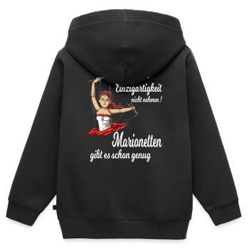 Marionetten gibt es schon genug - Kinder Premium Organic Zip Hoodie - Schwarz - Hinten - AI Model Kid Male (0cm)