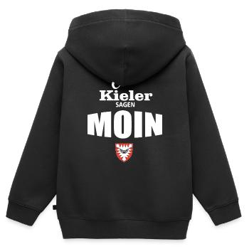 Kiel - Echte Kieler sagen Moin - Kinder Premium Organic Zip Hoodie - Schwarz - Hinten - AI Model Kid Male (0cm)