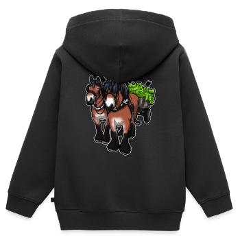 Kutsche Fahrsport Pferde Kaltblut Geschenk Lustig - Kinder Premium Organic Zip Hoodie - Schwarz - Hinten - AI Model Kid Male (0cm)