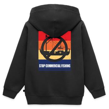 Stop Commercial Fishing and save the World - Kids Premium Organic Zip-up Hoodie - black - Back - AI Model Kid Male (0cm)