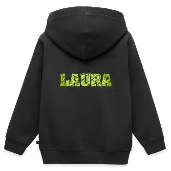 Name Laura - Kinder Premium Organic Zip Hoodie - Schwarz - Hinten - AI Model Kid Male (0cm)