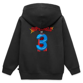 Superheld 3 Jahre alt - 3 Geburtstag - Kinder Premium Organic Zip Hoodie - Schwarz - Hinten - AI Model Kid Male (0cm)