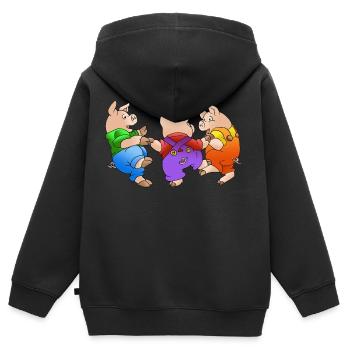 drei Ferkel - Kinder Premium Organic Zip Hoodie - Schwarz - Hinten - AI Model Kid Male (0cm)