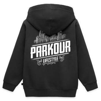 Parkour - Parcour - Freerunning - Kinder Premium Organic Zip Hoodie - Schwarz - Hinten - AI Model Kid Male (0cm)