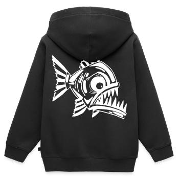 Poisson blanc carnivore - Sweat Premium à capuche zippé enfant bio - noir - Dos - AI Model Kid Male (0cm)
