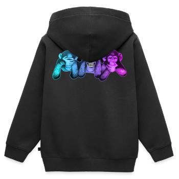 Die drei Affen | 3 Wise Monkeys Weise Affen - Kinder Premium Organic Zip Hoodie - Schwarz - Hinten - AI Model Kid Male (0cm)