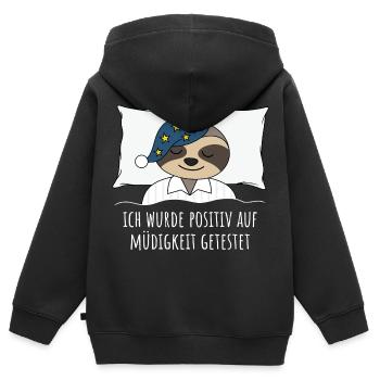 Ich wurde positiv auf Müdigkeit getestet Faultier - Kinder Premium Organic Zip Hoodie - Schwarz - Hinten - AI Model Kid Male (0cm)