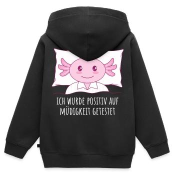 Ich wurde positiv auf Müdigkeit getestet - Axolotl - Kinder Premium Organic Zip Hoodie - Schwarz - Hinten - AI Model Kid Male (0cm)