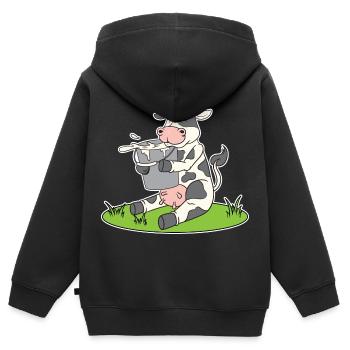 Lustige Kuh mit einem Eimer Milch süße Kuh Kühe - Kinder Premium Organic Zip Hoodie - Schwarz - Hinten - AI Model Kid Male (0cm)