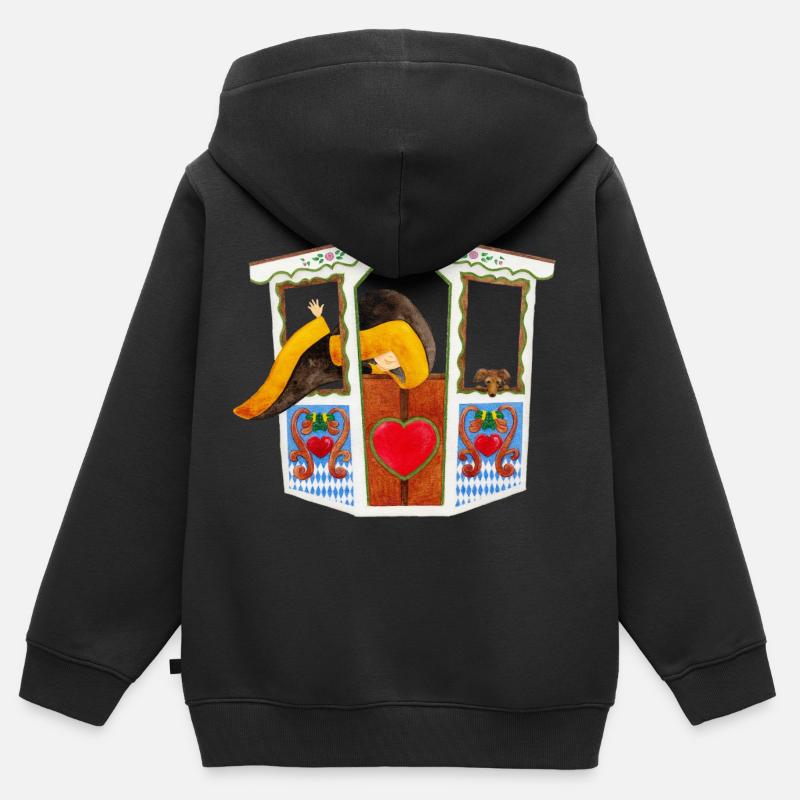 Münchner Kindl et teckel dans la grande roue - Sweat Premium à capuche zippé enfant bio - noir