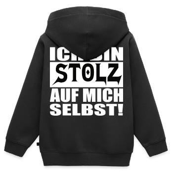 ich bin stolz auf mich selbst - Kinder Premium Organic Zip Hoodie - Schwarz - Hinten - AI Model Kid Male (0cm)