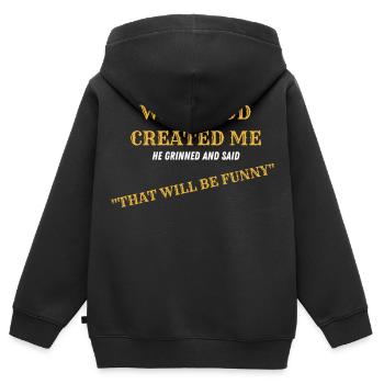 when god created me | Streetwear - Kinder Premium Organic Zip Hoodie - Schwarz - Hinten - AI Model Kid Male (0cm)