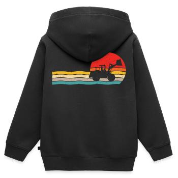 chargeuse sur pneus Retro T-shirt Chargeur sur pneus - Sweat Premium à capuche zippé enfant bio - noir - Dos - AI Model Kid Male (0cm)