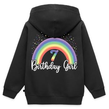 Mignon Rainbow 7 Birthday Girl, 8 ans B-day - Sweat Premium à capuche zippé enfant bio - noir - Dos - AI Model Kid Male (0cm)