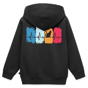 Cat Retro Heartbeat T-Shirt Cat Hangover - Kids Premium Organic Zip-up Hoodie - black - Back - AI Model Kid Male (0cm)