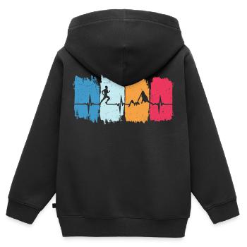 Trail Running Retro Heartbeat Jogging Mountain Running - Sweat Premium à capuche zippé enfant bio - noir - Dos - AI Model Kid Male (0cm)