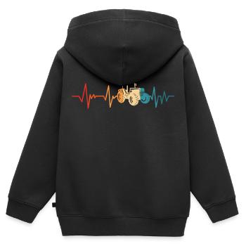 Retro Traktor Landwirt Herzschlag Trecker Bauer - Kinder Premium Organic Zip Hoodie - Schwarz - Hinten - AI Model Kid Male (0cm)