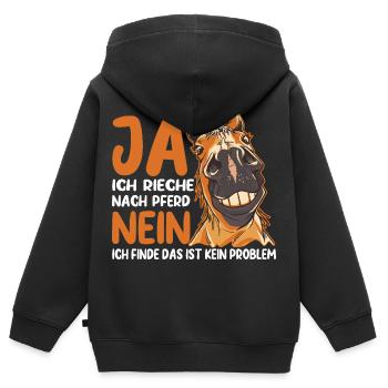 Ja ich rieche nach Reitsport Geschenk - Kinder Premium Organic Zip Hoodie - Schwarz - Hinten - AI Model Kid Male (0cm)