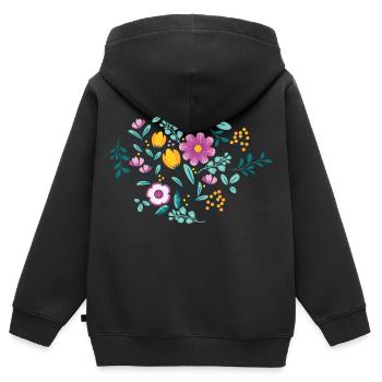 FLEURS Jaunes et Violettes - Sweat Premium à capuche zippé enfant bio - noir - Dos - AI Model Kid Male (0cm)