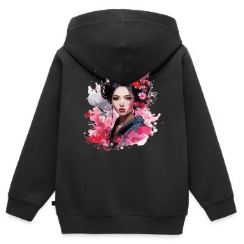Geisha Design - Kinder Premium Organic Zip Hoodie - Schwarz - Hinten - AI Model Kid Male (0cm)