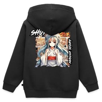 Manga Streetwear - Kinder Premium Organic Zip Hoodie - Schwarz - Hinten - AI Model Kid Male (0cm)