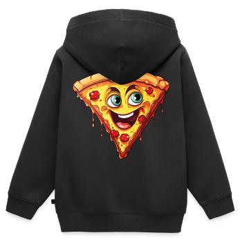 Pizza Pizzastück Gesicht Lacht Pizzeria Lustig - Kinder Premium Organic Zip Hoodie - Schwarz - Hinten - AI Model Kid Male (0cm)