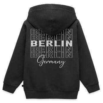 Police Berlin, Allemagne - Sweat Premium à capuche zippé enfant bio - noir - Dos - AI Model Kid Male (0cm)