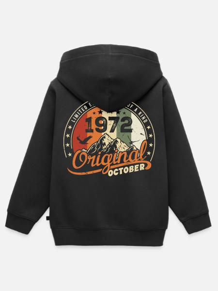 Octobre 1972 Cadeau D’anniversaire October 1972 - Premium børne zip-hættetrøje økologisk - sort