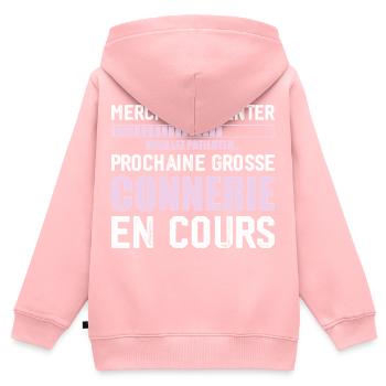 Prochaine connerie rigolo - Sweat Premium à capuche zippé enfant bio - rose - Dos - AI Model Kid Female (0cm)