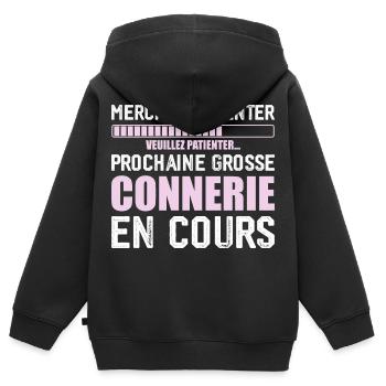 Prochaine connerie rigolo - Sweat Premium à capuche zippé enfant bio - noir - Dos - AI Model Kid Male (0cm)