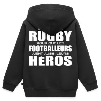 Rugby, Rugby Sport, Rugby Humor, Rugby - Kinder Premium Organic Zip Hoodie - Schwarz - Hinten - AI Model Kid Male (0cm)