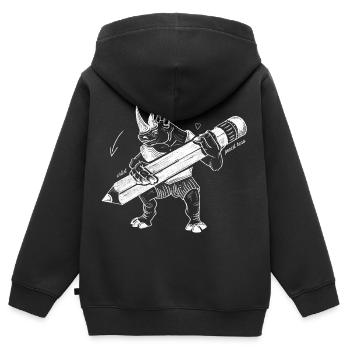 Royal Rhino – Kreativer König mit Stift - Kinder Premium Organic Zip Hoodie - Schwarz - Hinten - AI Model Kid Male (0cm)