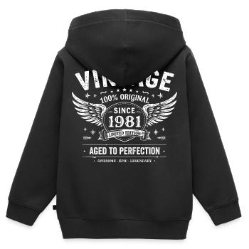 1981 Vintage 1981 44e Anniversaire 1981 Rétro 1981 - Sweat Premium à capuche zippé enfant bio - noir - Dos - AI Model Kid Male (0cm)