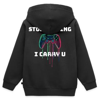 Stop Playing I Carry U - Design für Gamer & Kids - Kinder Premium Organic Zip Hoodie - Schwarz - Hinten - AI Model Kid Male (0cm)