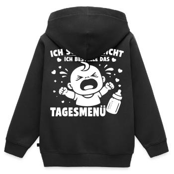 Je ne crie pas, je commande le menu du jour - Sweat Premium à capuche zippé enfant bio - noir - Dos - AI Model Kid Male (0cm)