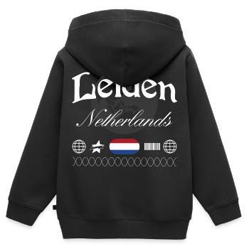 Leiden Niederlande Streetwear Reise Souvenir - Kinder Premium Organic Zip Hoodie - Schwarz - Hinten - AI Model Kid Male (0cm)