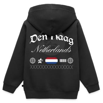 Den Haag Niederlande Streetwear Reise Souvenir - Kinder Premium Organic Zip Hoodie - Schwarz - Hinten - AI Model Kid Male (0cm)